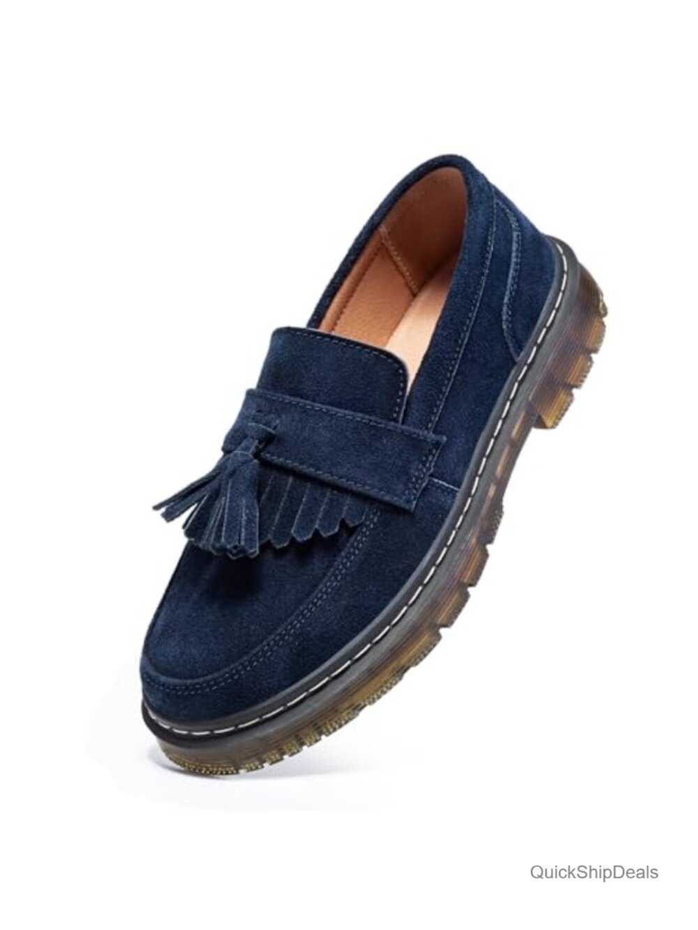 Women's Suede Chunky Heel Platform Penny Loafers Comfort Business Casual